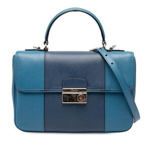 Prada Handbag Shoulder Bag Blue Saffiano Leather